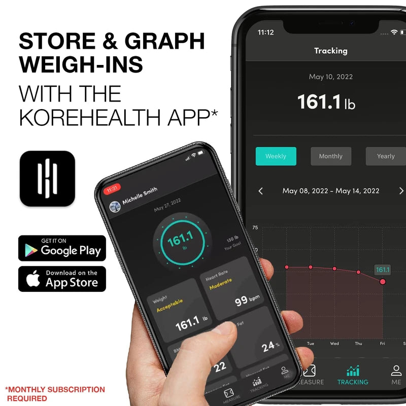 KOREHEALTH Korescale G2 - Smart Scale for Body Weight | Home Bathroom Scale Tracks BMI, Muscle Mass, Body Liquids and More | Weight Scale with Bluetooth App | Digital Scale with LED Display (Black)