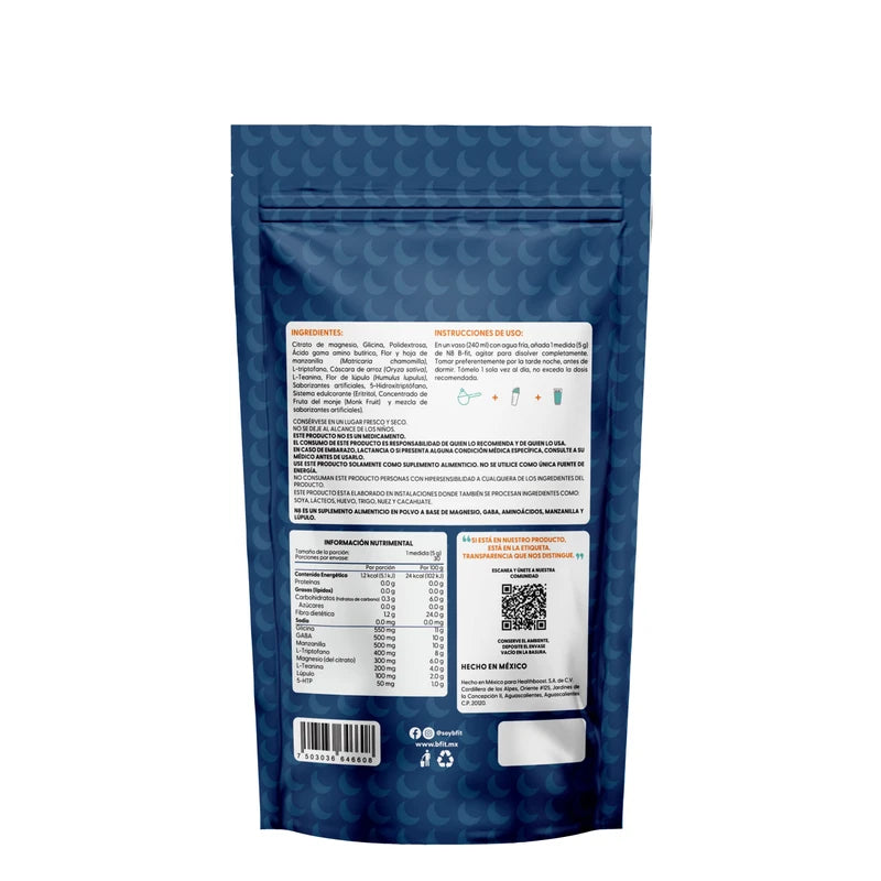 B-Fit | Nootrópicos naturales N8 | 150g | Suplemento alimenticio en polvo | Sin eritritol | 30 porciones | Con magnesio, gaba y triptófano