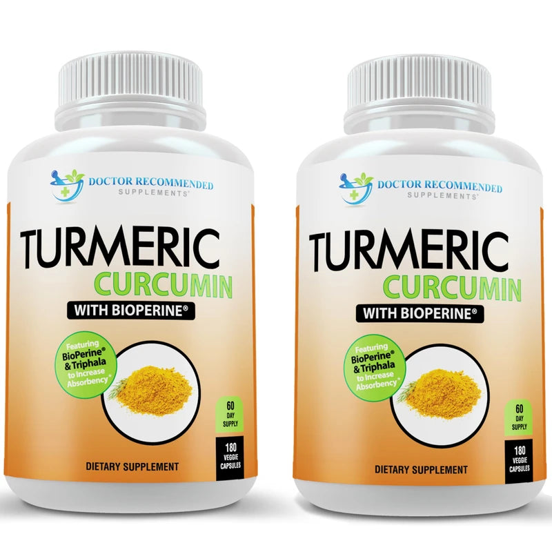 DOCTOR RECOMMENDED SUPPLEMENTS Turmeric Curcumin Supplement - 2250mg/d - Veggie Caps - 95% Curcuminoids with Black Pepper Extract (Bioperine) - 750mg Capsules - 100% Organic - Most Powerful Turmeric (Pack of 2)