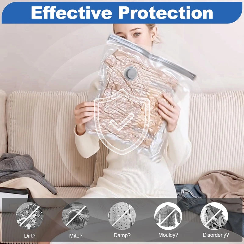 Vacbird Vacuum Bags for Clothes Travel, Pack of 12 Vacuum Bags with Pump (4 x 40 x 40 cm, 4 x 40 x 50 cm, 4 x 40 x 60 cm), Reusable, Suitable for Moving, Travel and Storing Seasonal Clothing