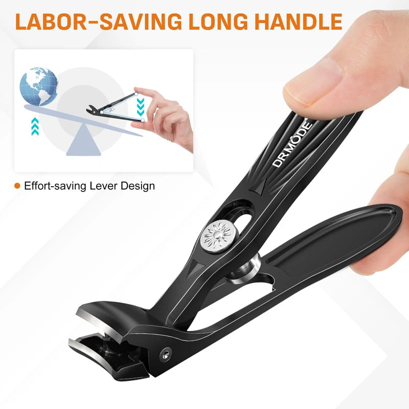 Nail Clippers for Thick Nails Seniors, DRMODE Angled Head Ergonomic Toe Nail Clippers with Wide Opening, Precision Large Finger Nail Clipper with Catcher Heavy Duty Nail Cutter Trimmer for Men Women