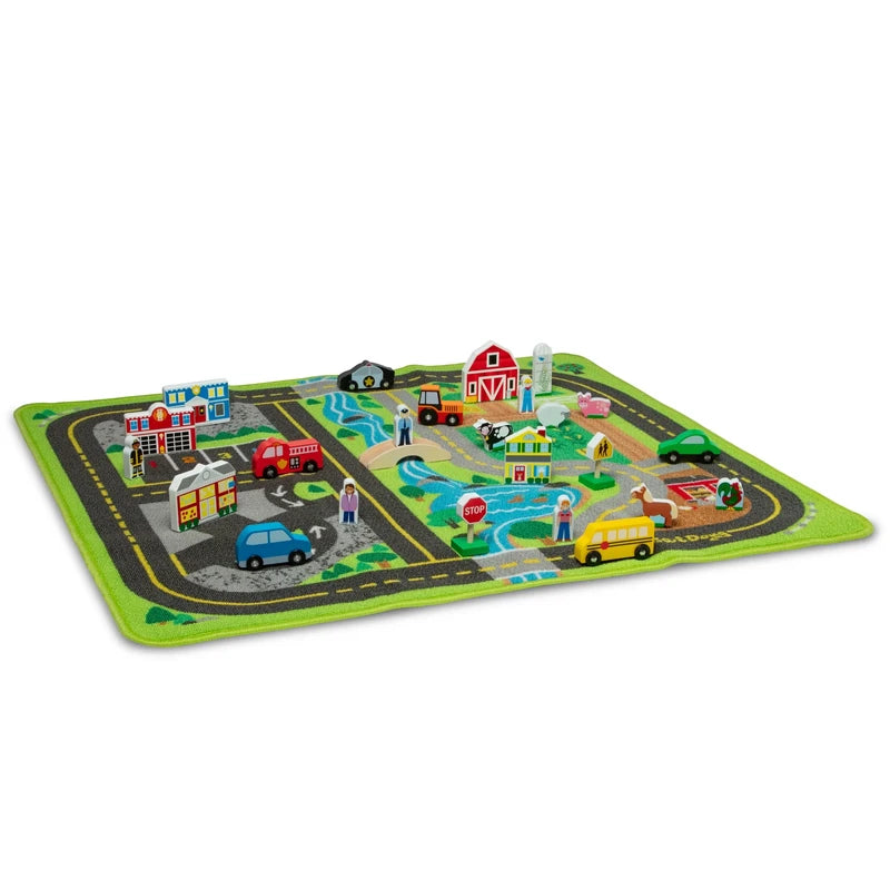 Melissa & Doug KIDS PLAY MAT Create a Town Activity Rug Play Set, with 25 Wooden Play Pieces