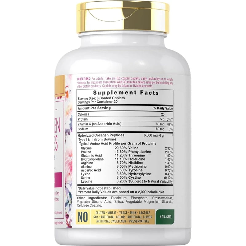 Carlyle Collagen with Vitamin C | 6000Mg | 120 Caplets | Multi Collagen Peptide