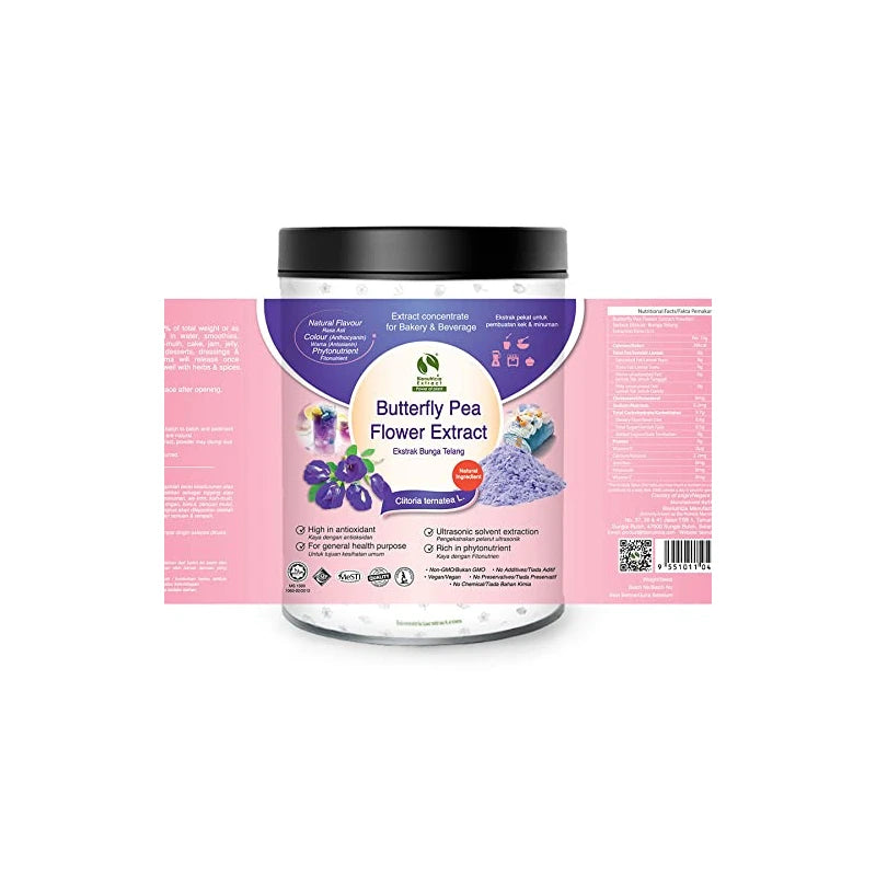Butterfly Pea Flower Extract - Bionutricia Extract Natural Asian Gourmet Standardized Fresh Beverage or Bakery Ingredient, Natural Flavor, Natural Color- Powder for Smoothie, Tea (200g)
