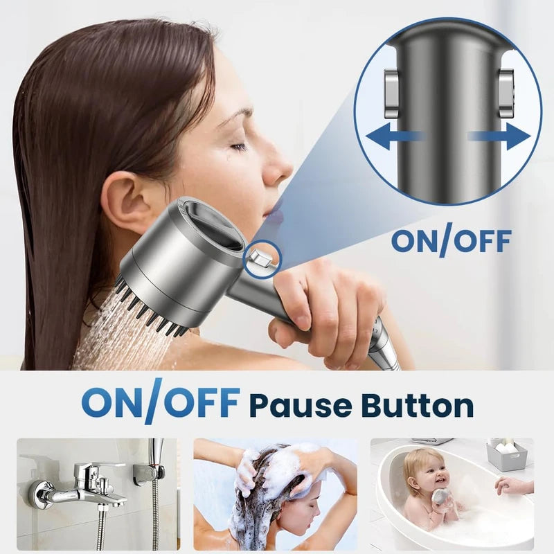 JOMST Filtered Shower Head with Handheld,High Pressure Shower Head 4 Spray Modes,Shower Head with ON/OFF Switch for Pets,Built-in Power Wash to Clean Tub,Shower Heads Combo with Stainless Steel Hose