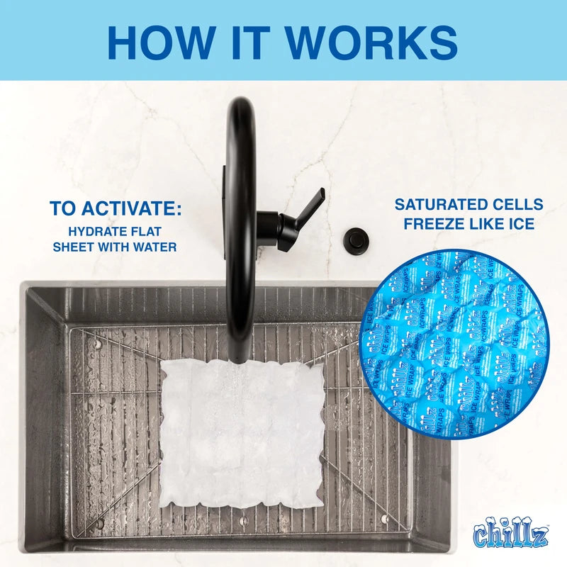 Chillz Ice Wrap: The Ultimate Flexible Ice Pack Sheet for Coolers and Lunch Boxes, Wraps Around Arms and Legs for Cold Therapy, Set of 20 Ice Wraps (10 Small, 5 Medium and 5 Large), Aqua