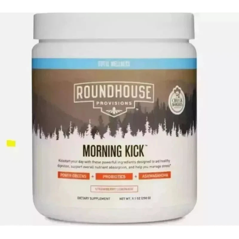 branded Chuck Norris Morning Kick Greens Powder PROBIOTIC Strawberry 30 SCOOP Supplement
