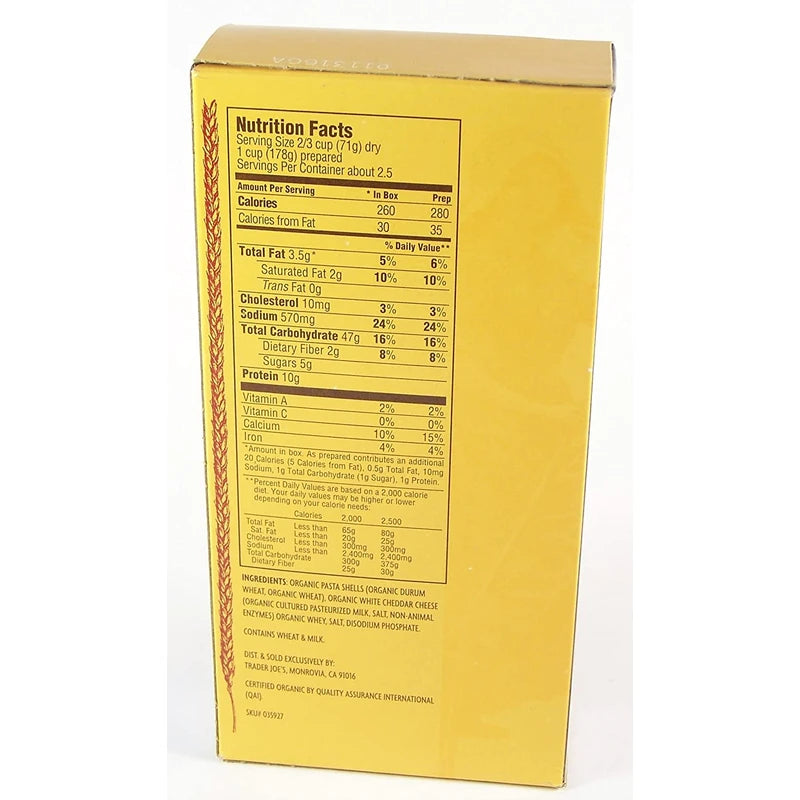 Trader Joe's Organic Shells & White Cheddar Macaroni & Cheese 6oz each (3 Pack)