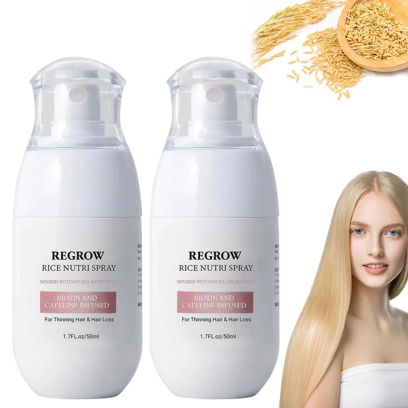 2PCS Hair Regrowth Rice Nutri Spray,Rice Water Hair Growth Spray, Hair Helper Spray Biotin and Caffeine,Regrow 2.0 Hair Regrowth Rice Nutri Spray, Nutri Growth Spray for Stronger, Healthier Hair