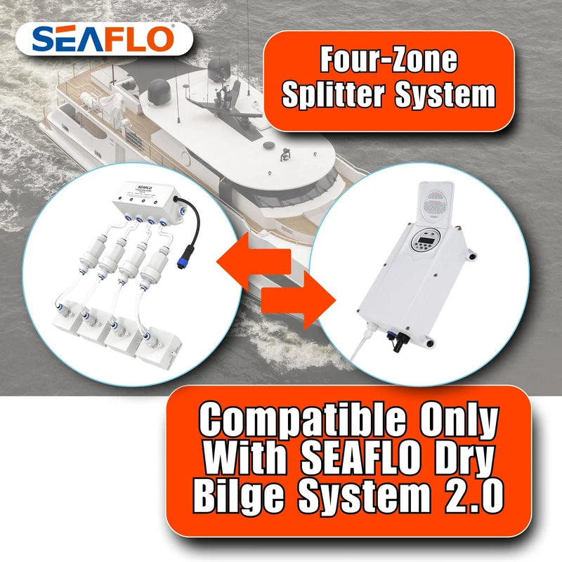 SEAFLO Dry Bilge 4-Zone Splitter System (12V) - 4 Year Warranty, Four Way Inlet Water Solenoid Valve, Marine Yacht Bilge Management