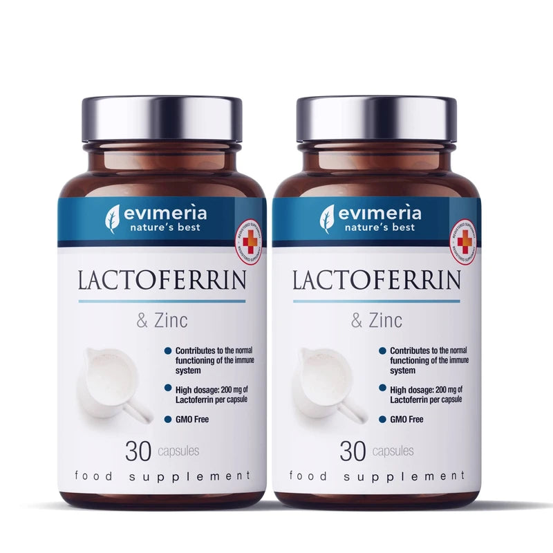 EVIMERIA Pure Lactoferrin 200 mg and Zinc | Helps Strengthen the Immune System | Supplement to Immune Defence | Lactoferrin Supplements | Stimulates Immune Defense | Twin Pack