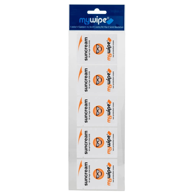 MYWIPE SPF 50 Sun Cream Sachets Single Use Pocket Size for Travel, Festivals, Cycling, Sun & Ski x 20