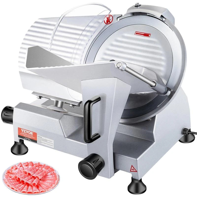 VEVOR Commercial Meat Slicer, 240W Electric Deli Food Slicer, 10" Carbon Steel Blade Electric Food Slicer, 350-400RPM Meat Slicer, 0 - 0.47 inch Thickness Adjustable for Commercial and Home Use - Blade Diameter: 7.5 inch - 180W
