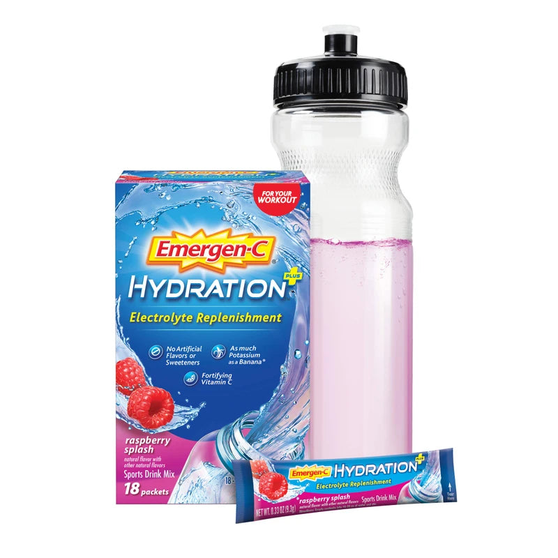 Emergen-C Hydration Plus Sports Electrolyte Replacement Sports Drink Mix Powder with Vitamin C, Raspberry Splash Flavor - 18 - 0.33 oz On The Go Packets