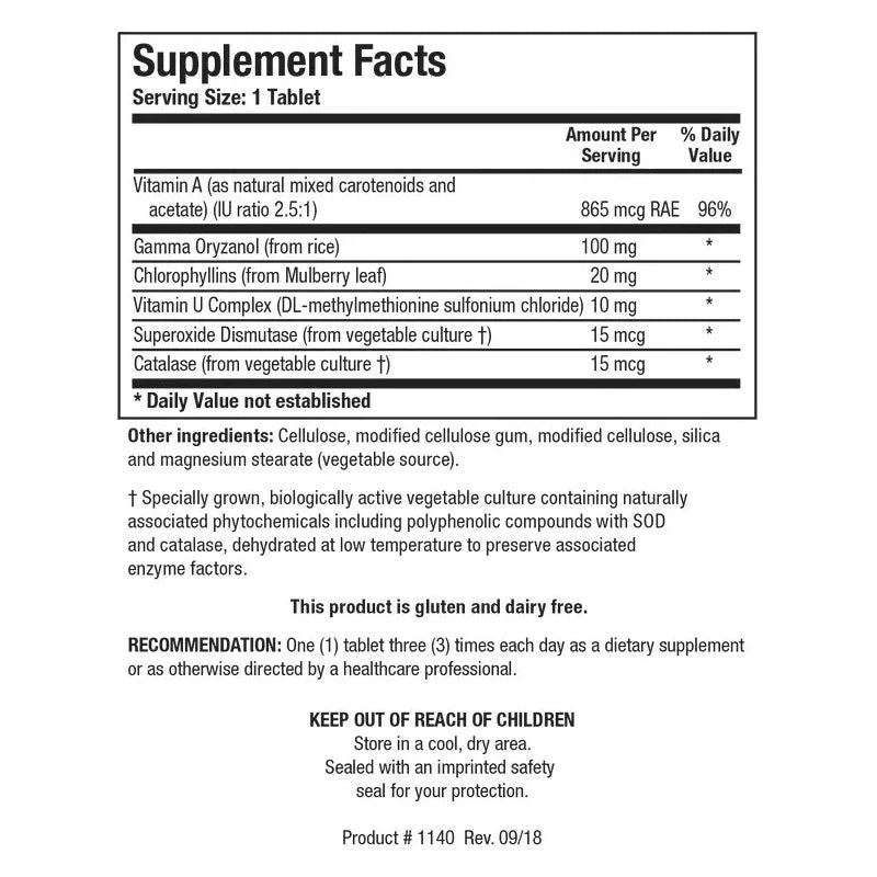 Biotics Research Gastrazyme 90 Tablets Vitamin U Complex Chlorophyllins 4/26