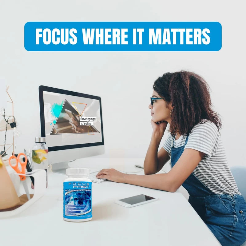 Focus Fast Clear Brain Nootropic Supplement, 40 Count, for Men & Women - Focus Pills for Concentration, Brain Booster & Memory Support – Vitamins, Choline, Ginseng, Gingko & More