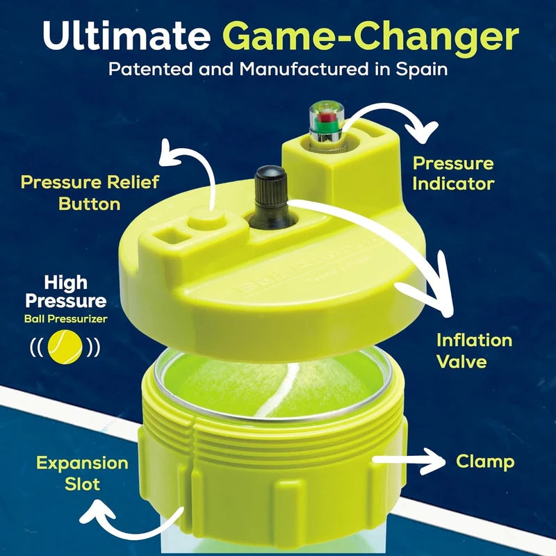 BALL RESCUER: Tennis Ball Pressurizer Premium Kit - Converts Compatible Tennis Ball Container to a 30 psi Pressurizer & Extends Ball (includes Maintenance Kit, Compatible Container & Pump)