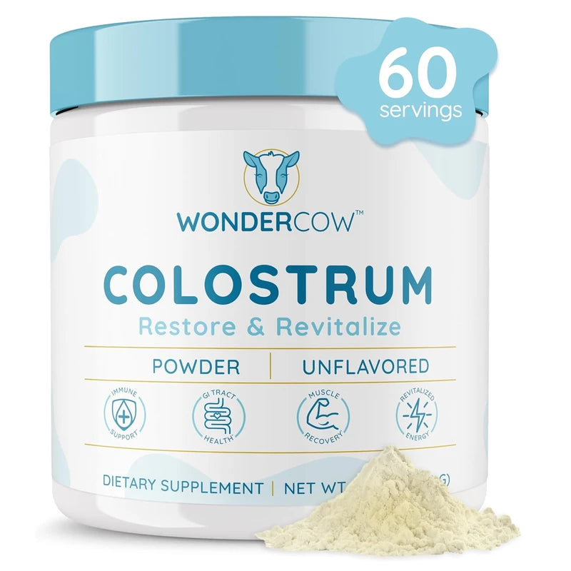 WONDERCOW Pure Bovine Colostrum Supplement Powder for Gut Health, Immune Support, and Muscle Recovery | Natural IgG Superfood, Unflavored, 60 Servings