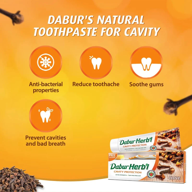 Dabur Herbal Toothpaste, 150gm+Free Toothbrush