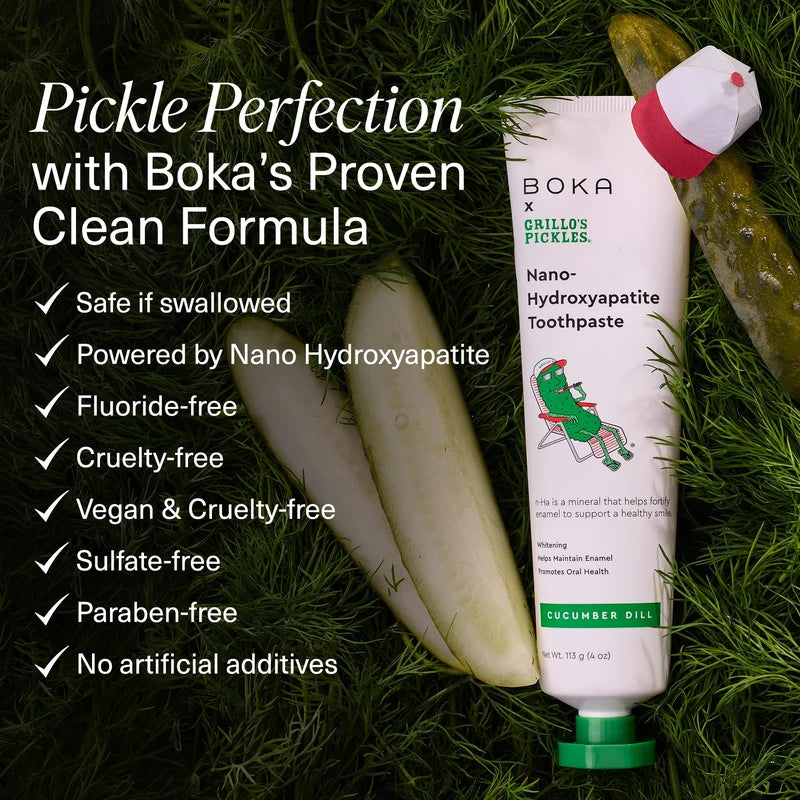 Boka Fluoride Free Toothpaste - Nano Hydroxyapatite, Remineralizing, Sensitive Teeth, Whitening - Dentist Recommended for Adult & Kids Oral Care - Cucumber Dill Flavor, 4 Fl Oz 1 Pk - US Manufactured