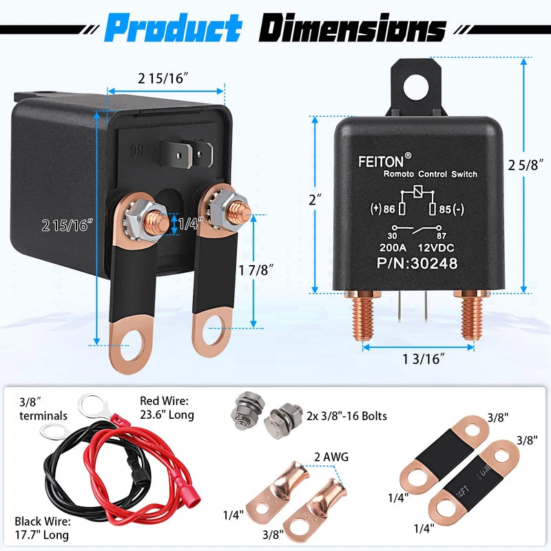 3rd Generation 200A Remote Battery Disconnect Switch DC12V Battery Cut Off Switch Heavy Duty Car Battery Kill Switch for RV Truck Wireless Anti-Theft Prevent Battery Drain(1000A Starting Current)