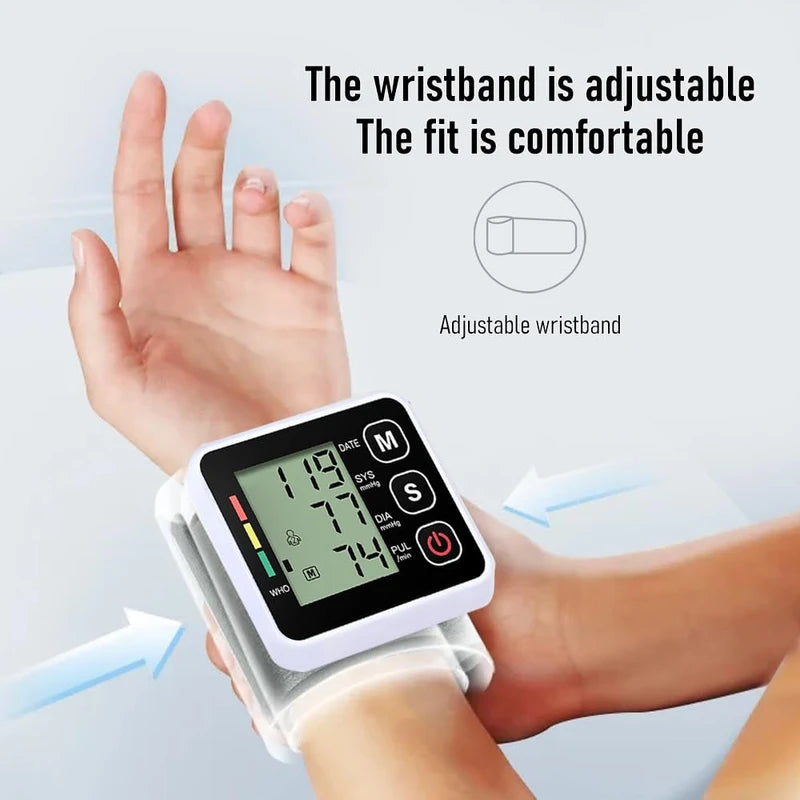 Blood Pressure Monitor, Wrist Blood Pressure Monitor, Heart Rate Hypertension Monitor, with Memory Function, Precise Blood Pressure and Pulse Measurement, Portable and Easy to Use