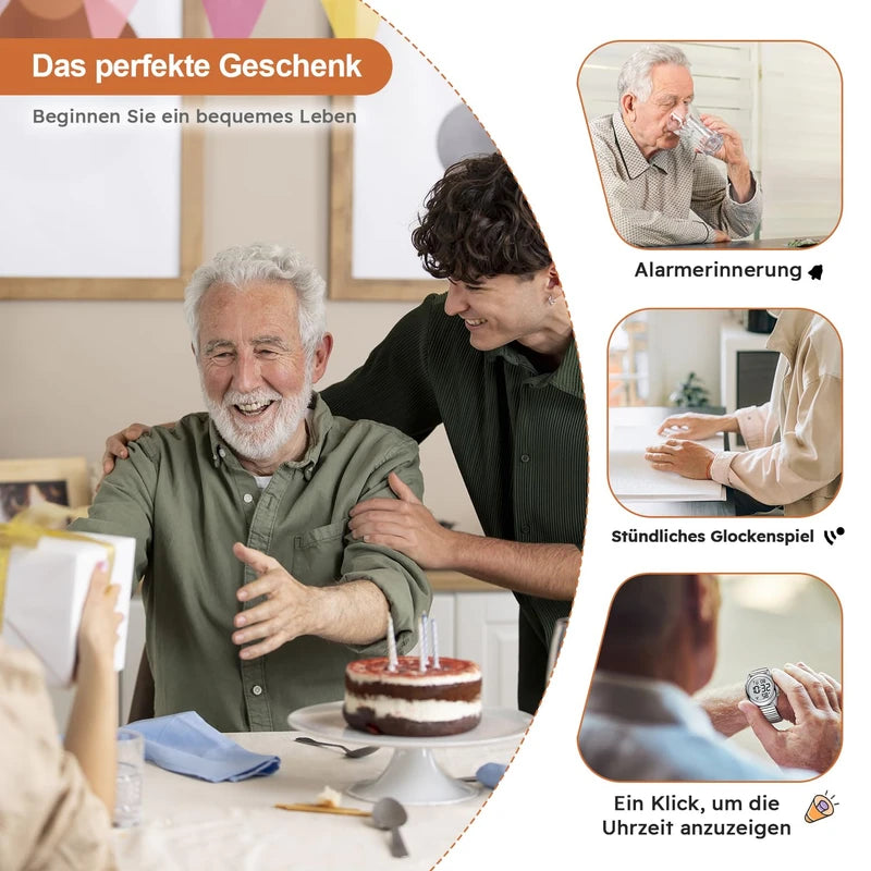 Hearkent Talking Clock Visually Impaired Radio-Controlled Clock German Voice LCD Large Number Easy to Read Senior Watch for Seniors Blind Clock, silver, Bracelet