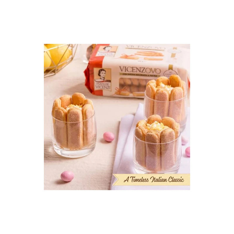 Matilde Vicenzi Vicenzovo Ladyfingers - Classic Italian Ladyfinger Biscuits for Tiramisu - Tray of 12 All-Natural, Kosher, Dairy Cookies - All Natural Pastries Baked In Italy - 7.05 oz (200g), 2 Pack