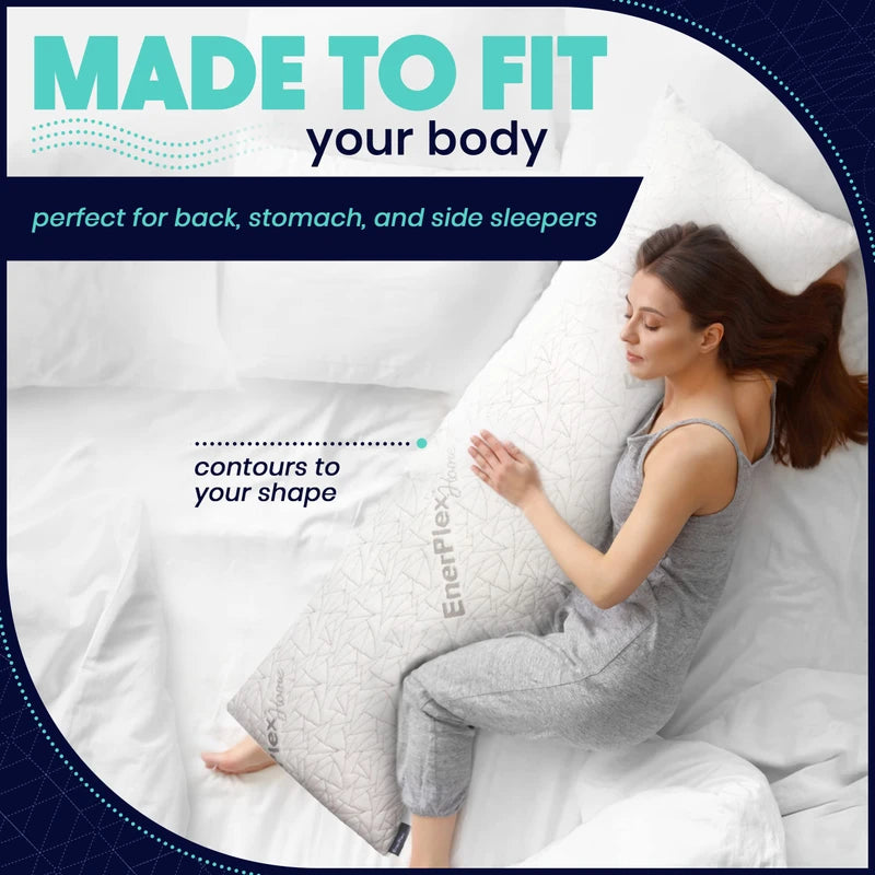 EnerPlex Body Pillow for Adults – Adjustable 54 x 20 Inch Shredded Memory Foam Pillow with Plush Viscose of Bamboo Cover