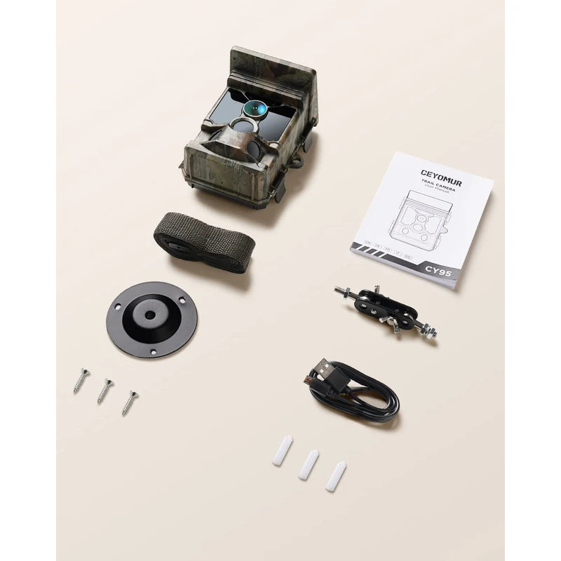 CEYOMUR 4K 30fps Solar Trail Camera, 46MP WiFi Trail Camera with Night Vision 0.1s Trigger Motion Activated, Game Camera with 120° Detection IP66 Waterproof for Wildlife Scouting with 32GB SD Card