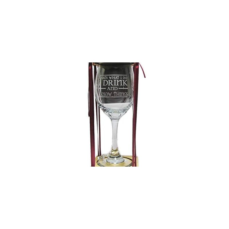 I Drink and I Know Things Stemmed Wine Glass with Charm and Presentation Packaging