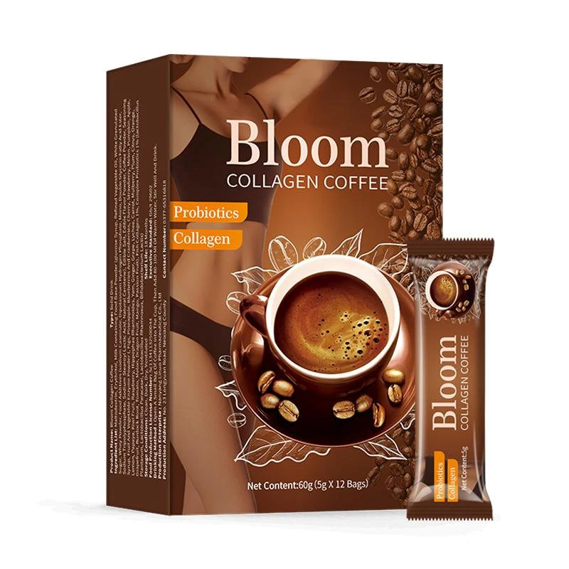 Bloom Collagen Coffee, Organic Coffee Powder 1% Collagen, Instant Coffee for Women and Men (5g*12)