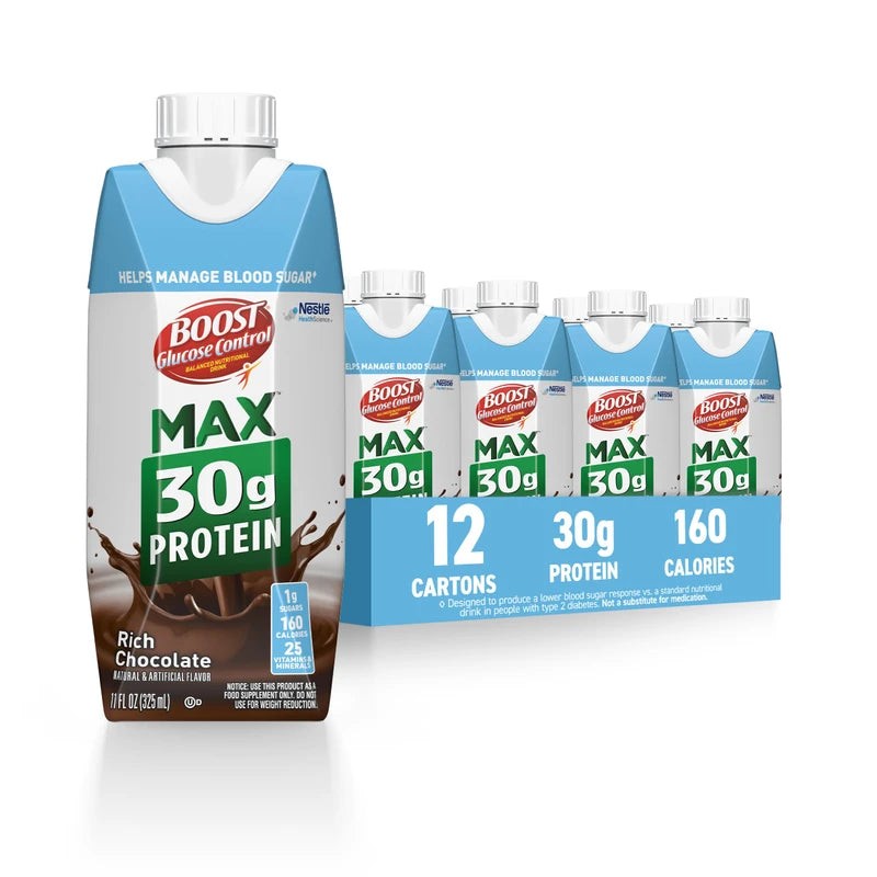 BOOST BOOST Glucose Control Max 30g Protein Nutritional Drink, Rich Chocolate, 11 Fl Oz (Pack of 12), Packaging May Vary