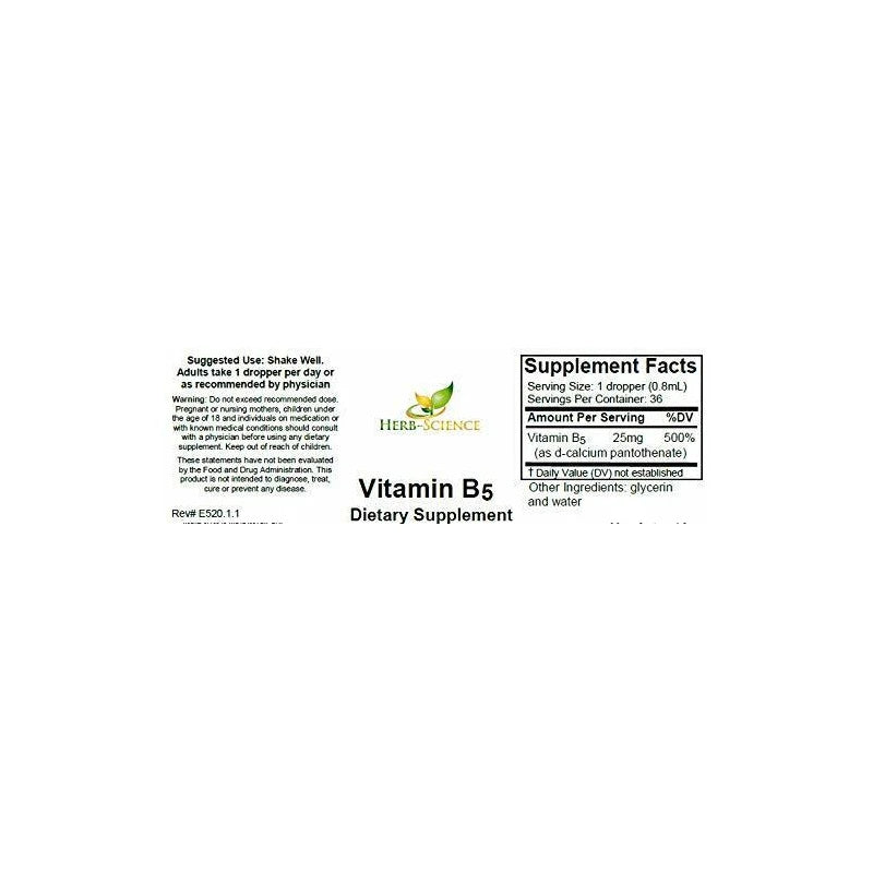 Herb-Science Liquid Vitamin B5 Pantothenic Acid, Alcohol-Free Extract - Herb-Science
