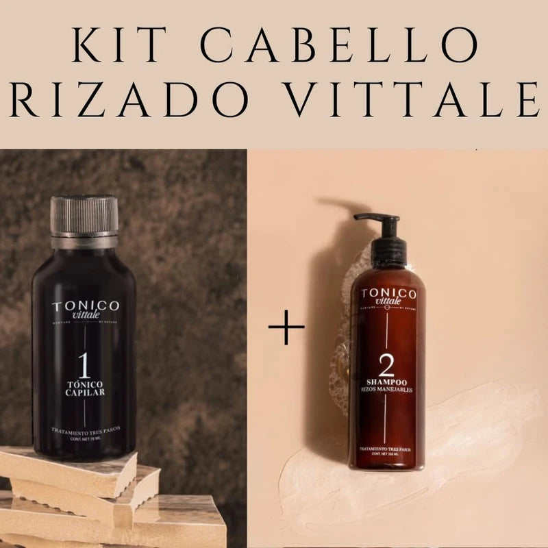 Tonico Vittale Kit 2 Paquete Tónico Y Shampoo Para Cabello Rizado| Unisex | Paso 1 y 2 | Crecimiento Y Fortalecimiento Capilar | Brillo Y Reconstrucción | Control del Frizz | 100% Ingredientes Naturales