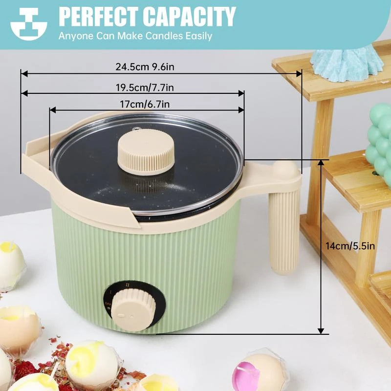TOAUTO 1.5L Handheld Candle Melting Pot Small Wax Melting Pot with Easy Pour Spout, Two Power Levels, Easy Clean Non-Stick for DIY Crafting Beginner Green/Purple - Color: Green-1.5L