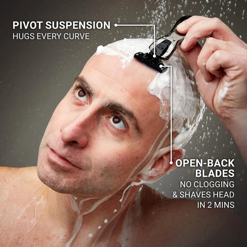 BEARHEAD Head Razor for Men | Skull Shaving Razor for Bald Men | Precision Blades Nick-Free | Sure-Grip Shower Handle | Easy Clean Blades | Travel Case