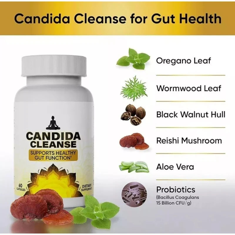 Candida Cleanse 60 Capsule-Detox Natural Herbs Colon Support & Intestinal 100%