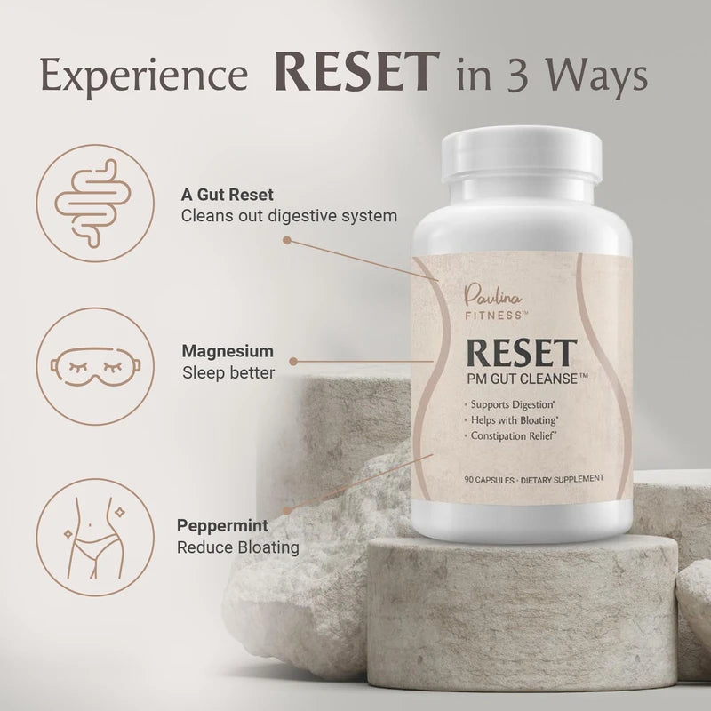 Paulina FITNESS Reset Overnight Digestive Aid, Bloating Relief, & Gut Health Supplement | Natural Detox & Digestive Cleanse to Support Weight Management and Relieve Constipation | 90 Capsules