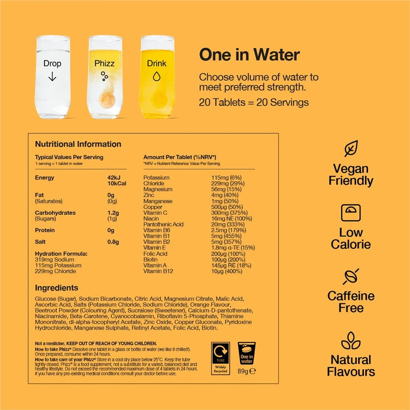 Phizz Electrolytes, Multivitamin & Hydration Tablets - 60 Effervescent Rehydration Electrolyte Tablets - 18 Vitamins & Minerals, Vitamin C, Vegan & Low Calorie