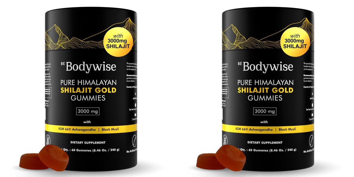 2 Pack Be Bodywise Pure Himalayan Shilajit Gummies Gold I Lab Tested I No Added Sugar I Ashwagandha, Gokshura| Fulvic Acid & 85+ Trace Minerals I for Men, Women I Non-GMO I 100% Natural & Organic I 60 Gummy