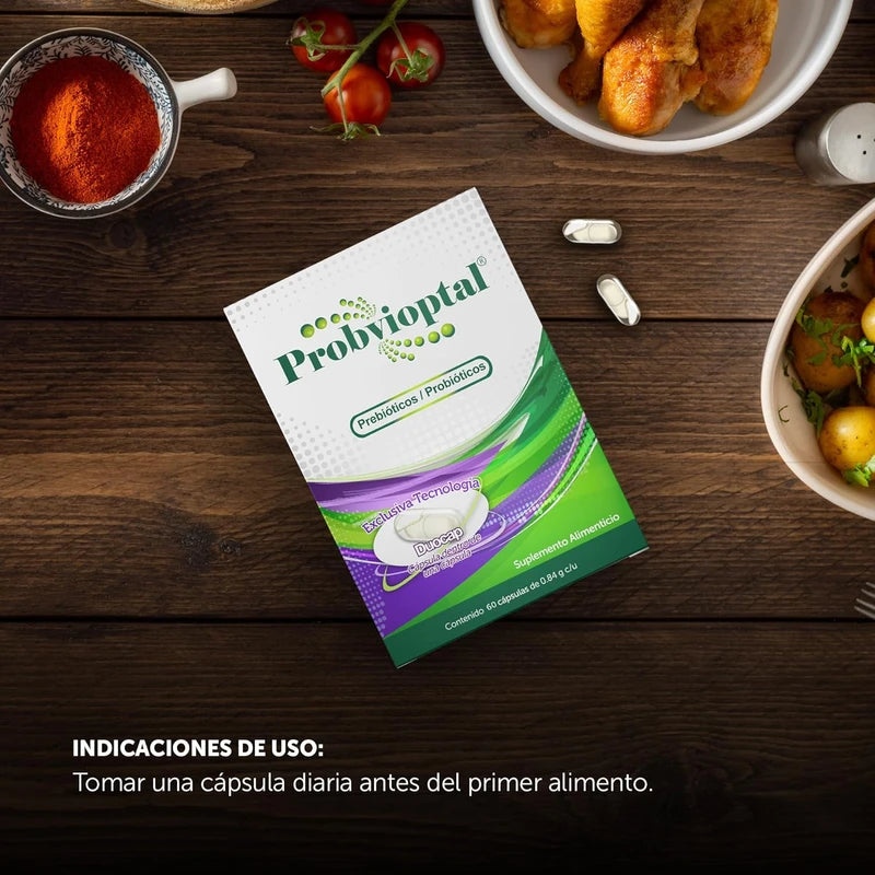 Probvioptal™ Probióticos y Prebióticos | 14,000 Millones de UFC | 60 Cápsulas con Tecnología Duocap | Salud Digestiva e Inmunológica | Sin Gluten | Alta Potencia | B BOMUCA