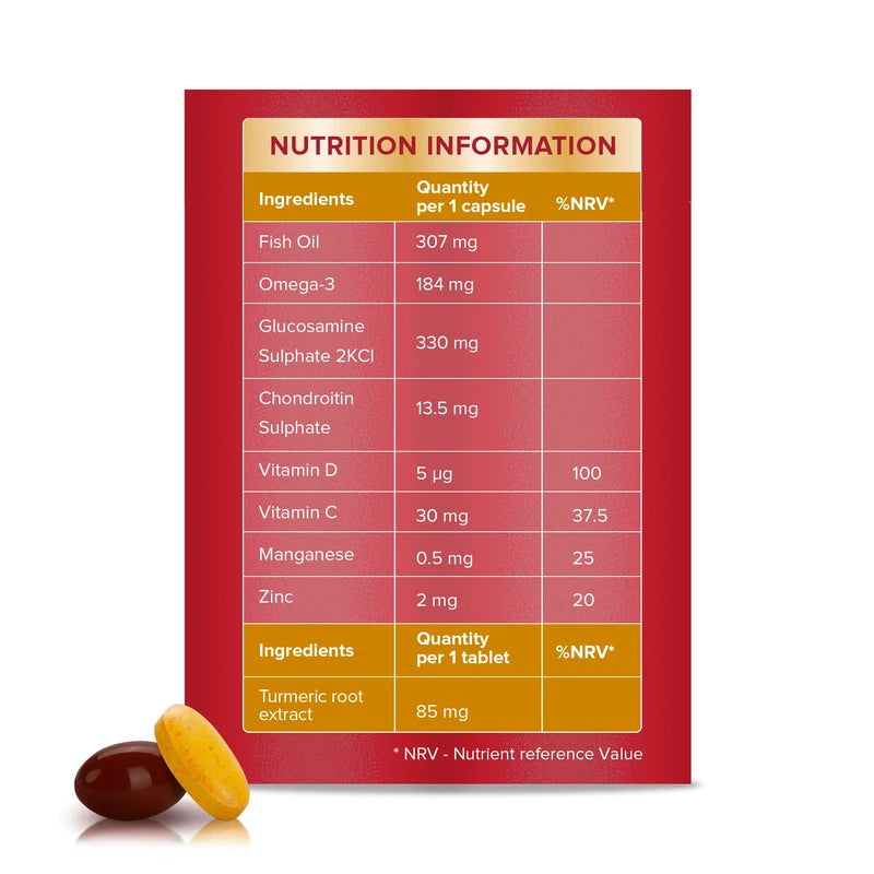 Seven Seas JointCare + Turmeric, with Omega-3, Glucosamine, Chondroitin, Vitamins C and D, Manganese and Zinc, Food Supplements, 30-Day Pack