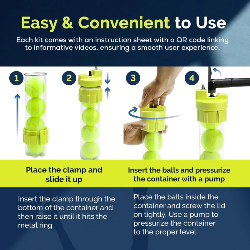 BALL RESCUER: Tennis Ball Pressurizer Premium Kit - Converts Compatible Tennis Ball Container to a 30 psi Pressurizer & Extends Ball (includes Maintenance Kit, Compatible Container & Pump)