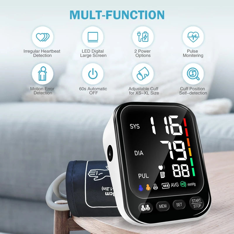 Arm Blood Pressure Monitor for Home Use, Automatic Upper Arm Blood Pressure Machine, 2x199 Memory with Large Cuff 4.5in Backlit Adjustable Large Font Screen, 8.6-16.57in/22-42cm Cuff