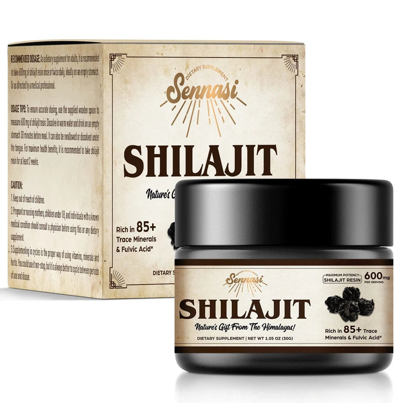 Sennasi Shilajit Pure Himalayan Organic Shilajit Resin - 600mg Maximum Potency Natural Organic Shilajit Resin with 85+ Trace Minerals & Fulvic Acid for Energy, Immune Support, 30 Grams (1 Pack)