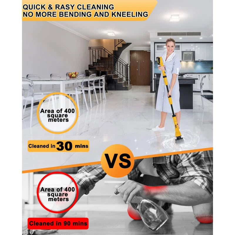 1000RPM Electric Spin Scrubber, 20V Cordless Cleaning Brush with Adjustable Extension Arm, 4 Replaceable Cleaning Heads, Hook and Gloves, 1 Hour Fast Charge, Waterproof - for Bathroom/Tub/Tile/Floor
