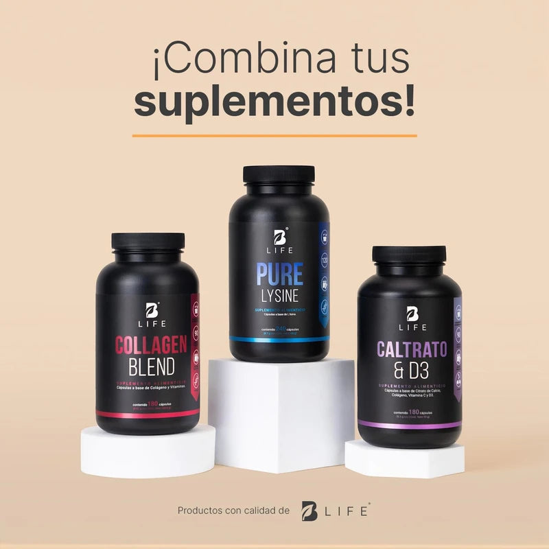 Lisina Pura de 240 cápsulas 14000 mg por porción. Aminoácido esencial. Ingredientes 100% Naturales. Pure Lysine B Life.