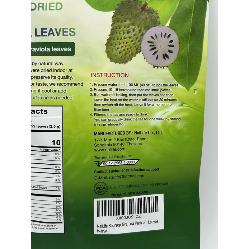 NalLife Organic Dried 100% Soursop Graviola Leaves 200 Leaves Exp Date 7/2026