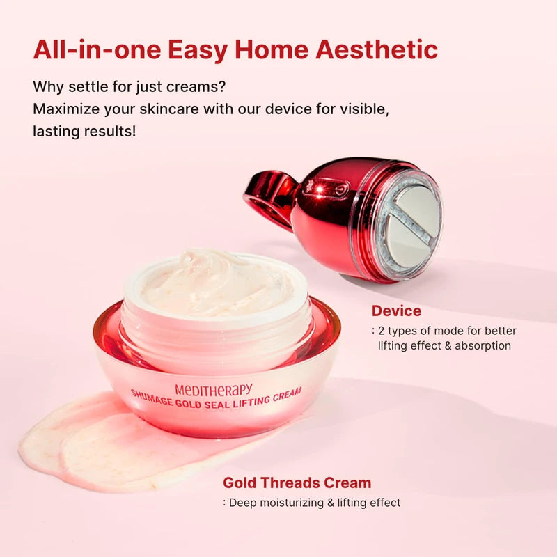MEDITHERAPY Shumage Gold Seal Lifting Cream+Device, Ultimate Lifting and Tightening for Sagging Skin, Facial Device for Radiant Glow Skin, Elasticity, Anti-Wrinkle